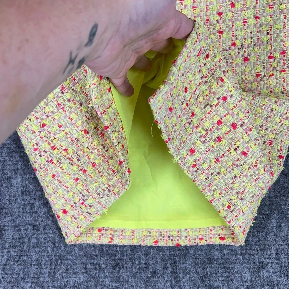 J. Crew No. 2 Pencil Yellow‎ Pink Tweed Career Office Eccentric Skirt Womens 2